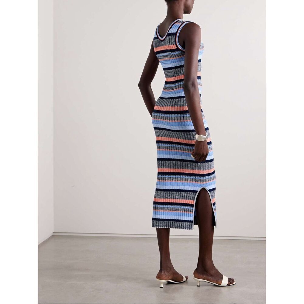 NWT VERONICA BEARD Fabiana striped ribbed-knit midi dress Size S $475 - Picture 2 of 7